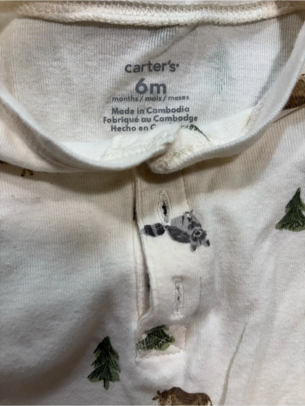 Carter's Cream Woodland Print Top with Brown Quilted Pants Pajama Set